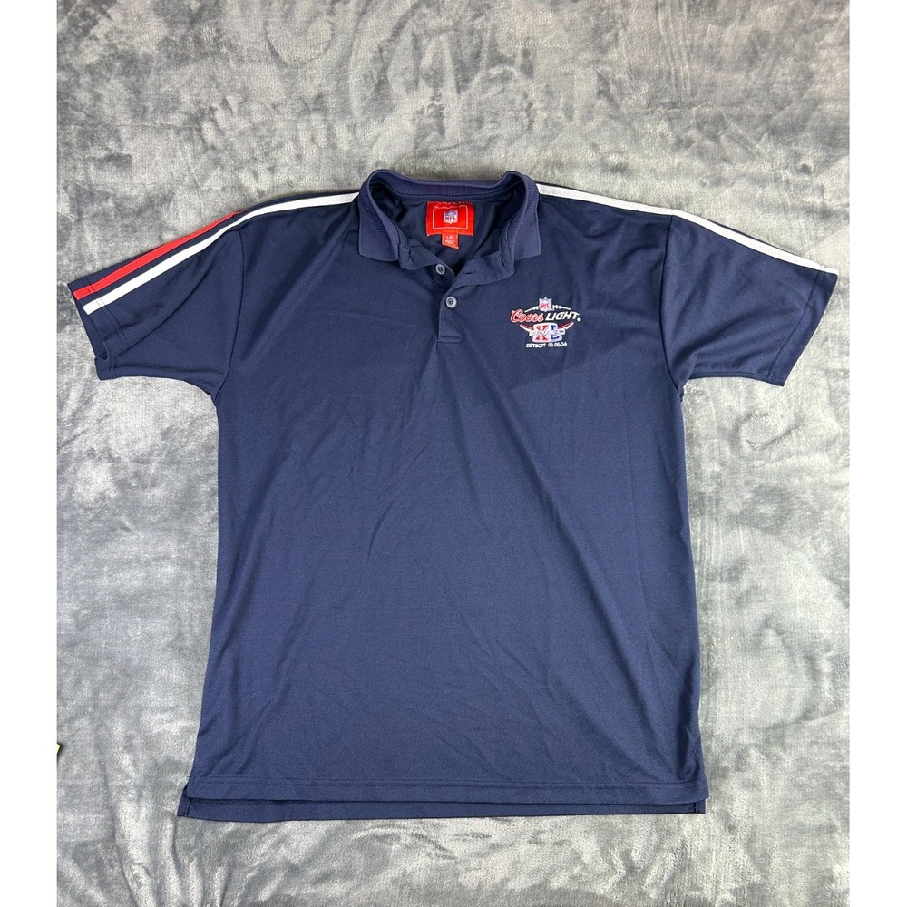 Y2K NFL Coors Light Polo Shirt Mens L Blue XLII Street Team Super Bowl Detroit